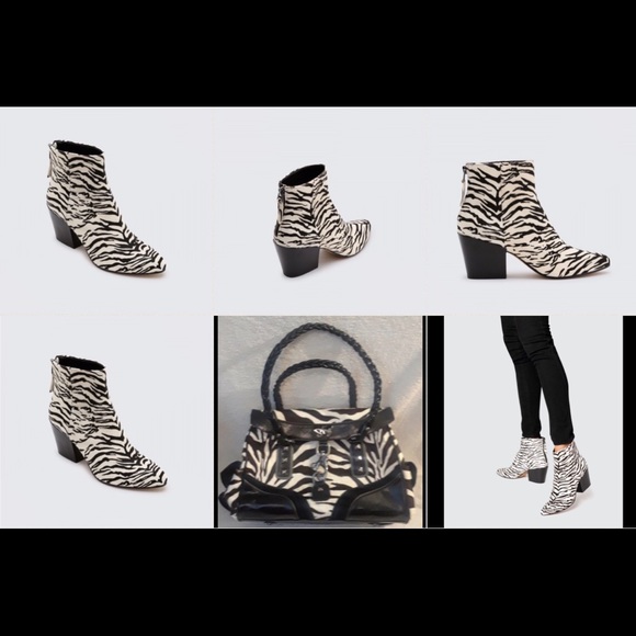Dolce Vita ZEBRA Print Booties Calf Hair Leather ANKLE Boots Black/White 6.5M
